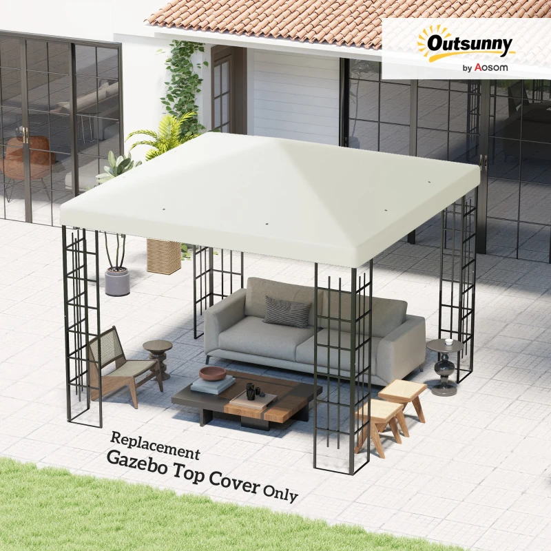 Outsunny 3 x 3 m Ersatzplane für Pavillon, Plane für Garten-Pavillon, mit Wasserablauföffnungen, UPF30+, Hellgrau