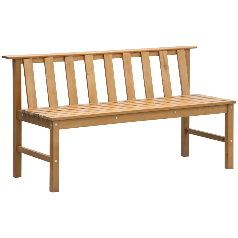 Outsunny Banco de Jardín de 3 Plazas Banco Exterior de Madera con Respaldo de Listones para Terraza Patio 144x60x77 cm Natural