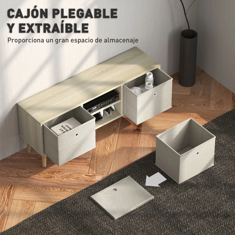 HOMCOM Mueble de TV para Televisores de hasta 50 Pulgadas con 2 Cajones de Tela y Estantes Abiertos Madera y Beige