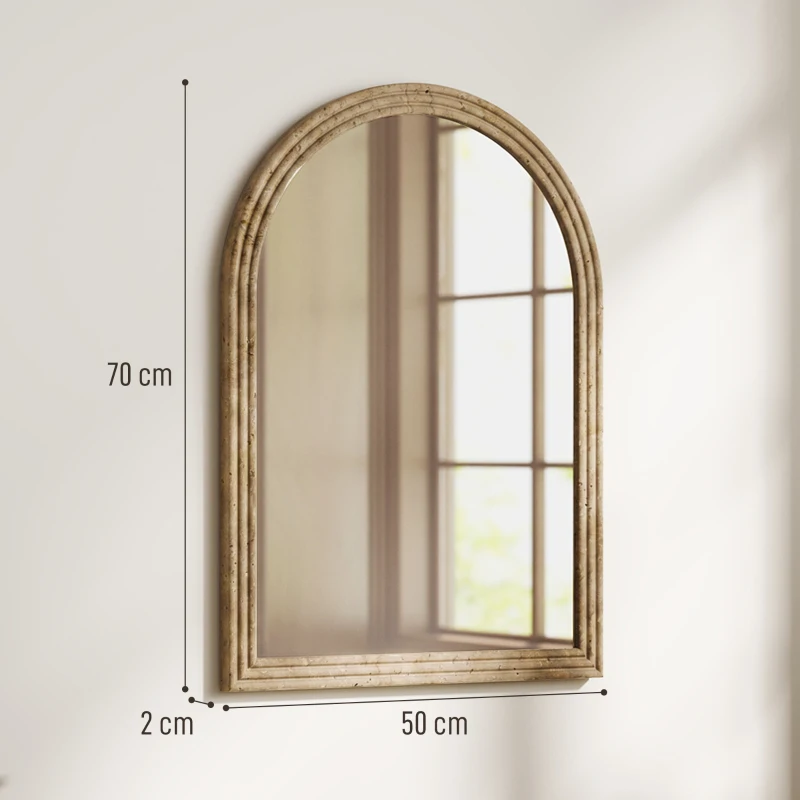 HOMCOM Modern Wall-Mounted Mirror, Arched Wall Mirror with Grooved Edge for Living Room, Entryway, Hallway, Brown