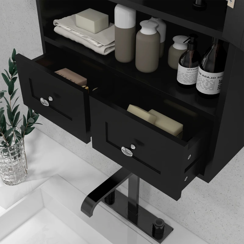 kleankin Armario de Baño de Pared Armario Colgante Mueble Suspendido de Baño con 2 Puertas y 2 Cajones 50,8x17,8x66 cm Negro