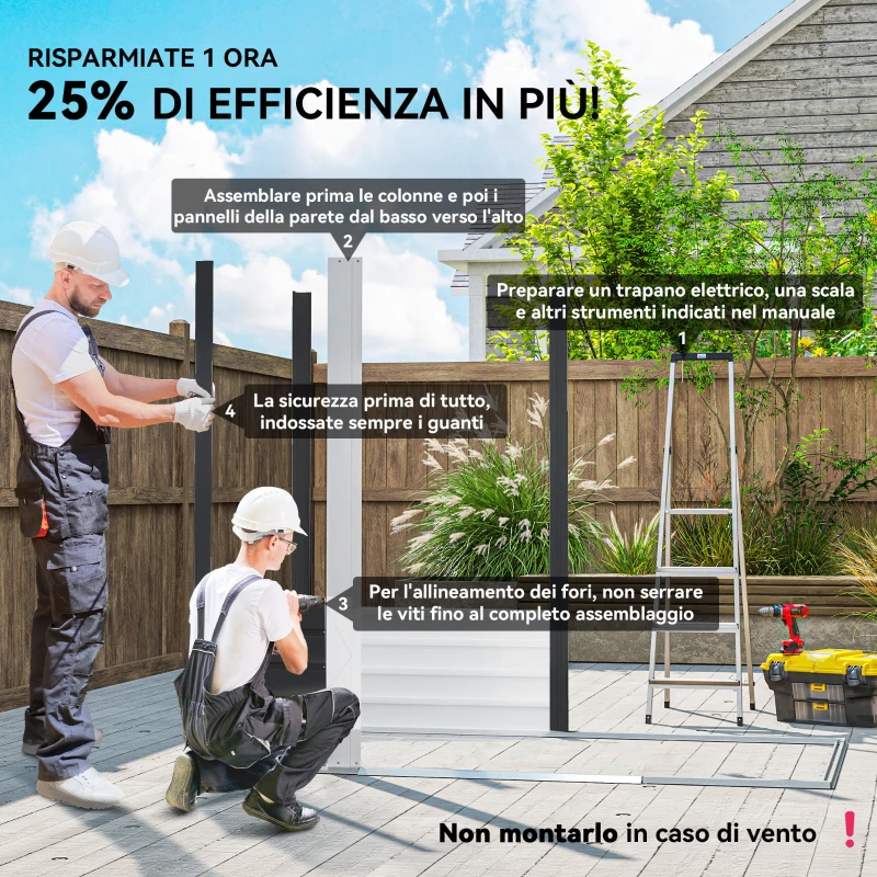Outsunny Casetta porta Attrezzi con Porte Scorrevoli e 4 Prese d'Aria, in Acciaio e PP 196x236x208 cm, Grigio Scuro