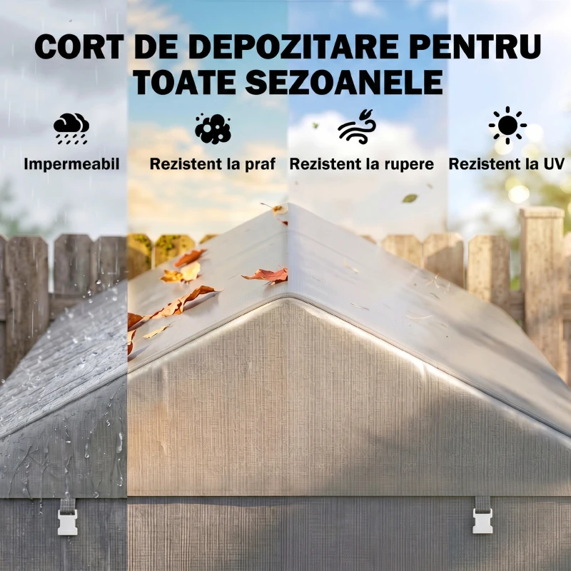 Outsunny Adăpost pentru unelte și cort garaj pentru biciclete și motociclete cu acoperire anti-UV, 1.6x2m, gri deschis(m-4)