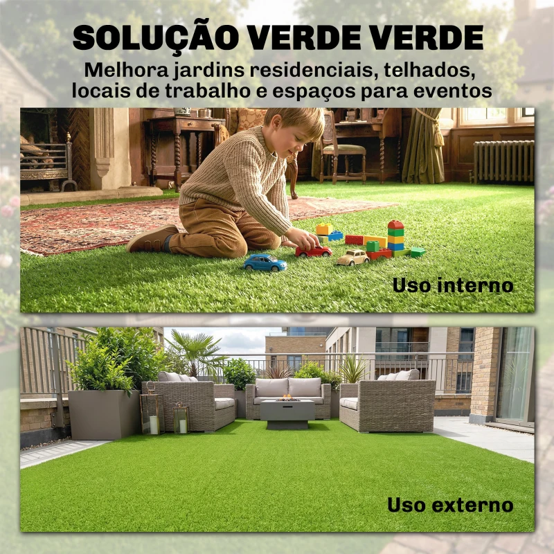 Outsunny Relva Sintética 1m x 4m Tapete de Relva Artificial com Altura de 10 mm Drenagem Automática Verde