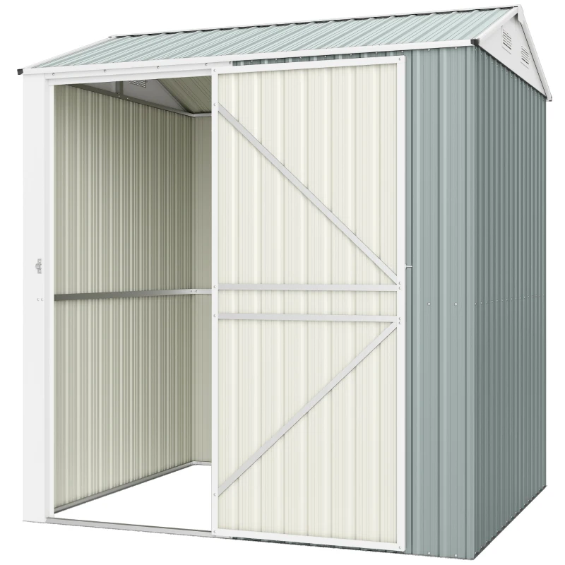 Outsunny Metall Gerätehaus 3,5 m², Hoher Abschließbar Geräteschuppen mit Sattedach Lüftungen Handschuhen, 209 x 177 x 236 cm