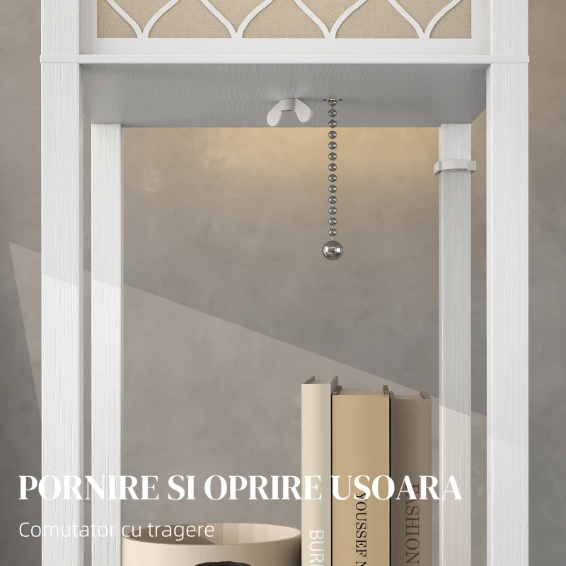 HOMCOM Lampă de Podea 2 în 1 Modernă cu 3 Rafturi, Soclu E27, 26 x 26 x 160 cm, Alb
