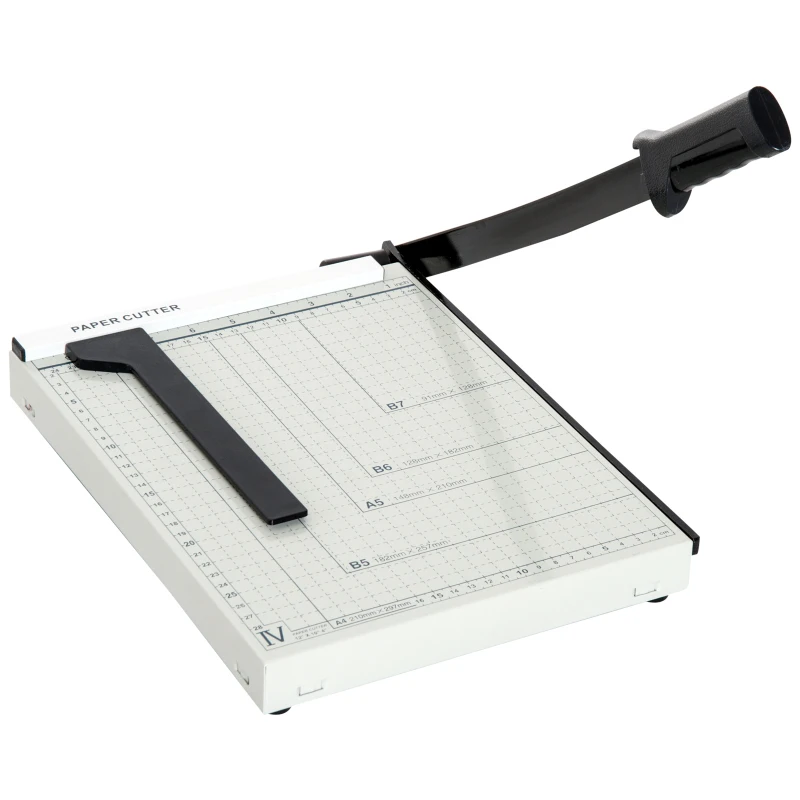 HOMCOM Cortador de Papel A4 Guillotina Profesional para Papelería Fotográfica Oficina Estudio Escuela Capacidad 12 Hojas con Regla Guía Cizalla de Cuchilla 48x26,5x5 cm Blanco