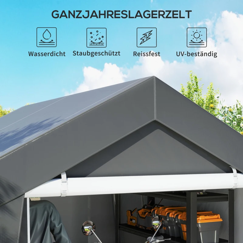 Outsunny Carport Zeltgarage 3x3 m Wasserdicht Garagenzelt mit Rolltür Belüftungsfenster Verlängerte Kanten Dunkelgrau