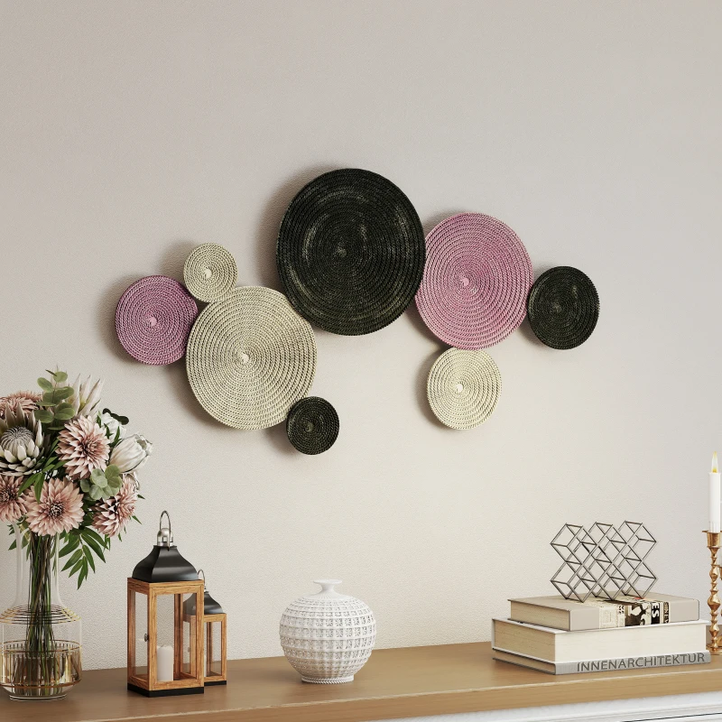 HOMCOM Artă Murală cu 8 Discuri 3D din Metal, 110x7x58 cm, culoare Bronz, Portocaliu și Galben
