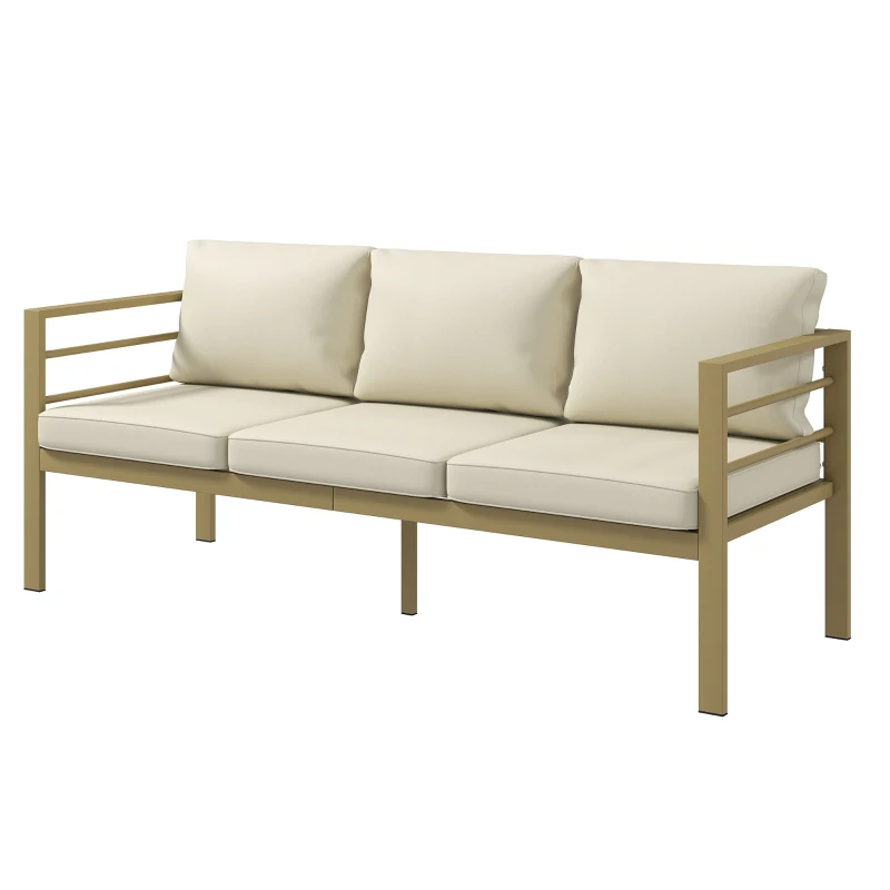 Outsunny Garden Bench with Cushions, 3-Seater Sofa with Backrest, Armrest and Back Cushions, 185 x 66 x 64cm, Cream White