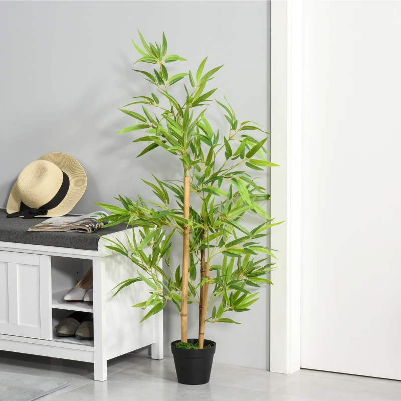 Outsunny Planta Artificial de Bambú 120 cm Árbol Artificial en Maceta Decorativa para Interior Hogar  Ø15,5x120 cm Verde