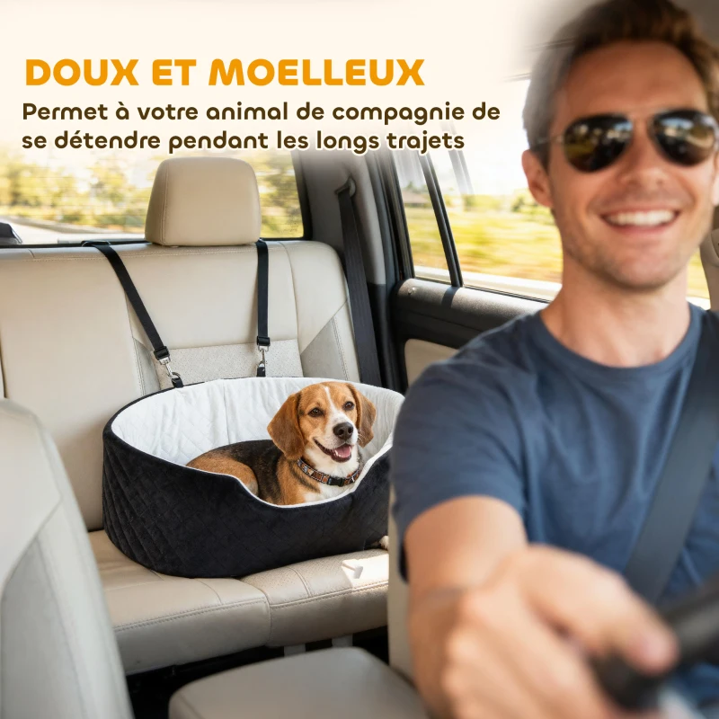 PawHut Siège auto pour chien avec ceinture de sécurité et fixation siège de voiture pour chien rembourré 77 x 43 x 28 cm noir