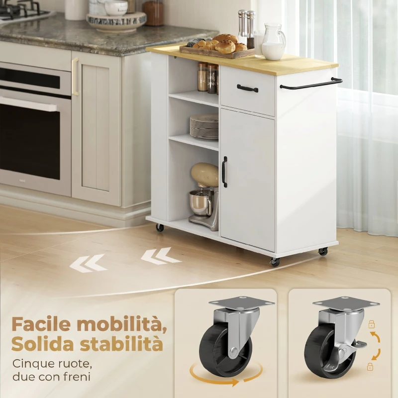 HOMCOM Mobile Cucina con Cassetto, Armadietto e Ripiano Regolabile, Bianco