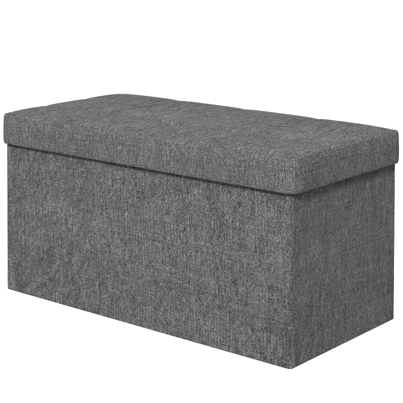 HOMCOM Bancă pliabilă de depozitare de 84L, capac tapițat și acoperită cu material textil, 76x38x38cm, gri închis