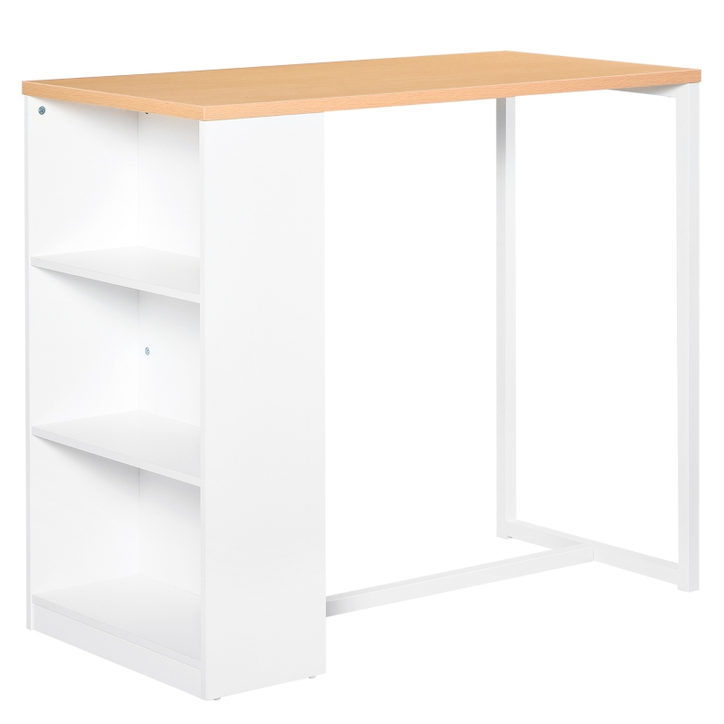 HOMCOM Mesa de Bar con 3 Estantes Estructura de Metal Antivuelco Carga 100 kg 115x55x100 cm Blanco y Roble