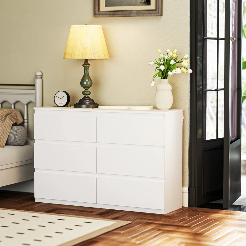HOMCOM Kommode mit 6 Schubladen, Moderne Aufbewahrungsmöbel für das Schlafzimmer, Weiß