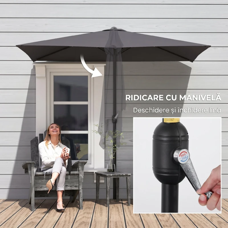 Outsunny - Umbrelă de perete în formă de semilună, economisitoare de spațiu, cu deschidere prin manivelă, gri