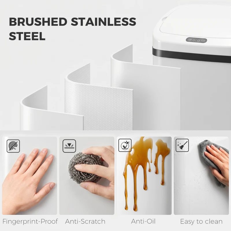 HOMCOM 48L Stainless Steel Sensor Bin - White