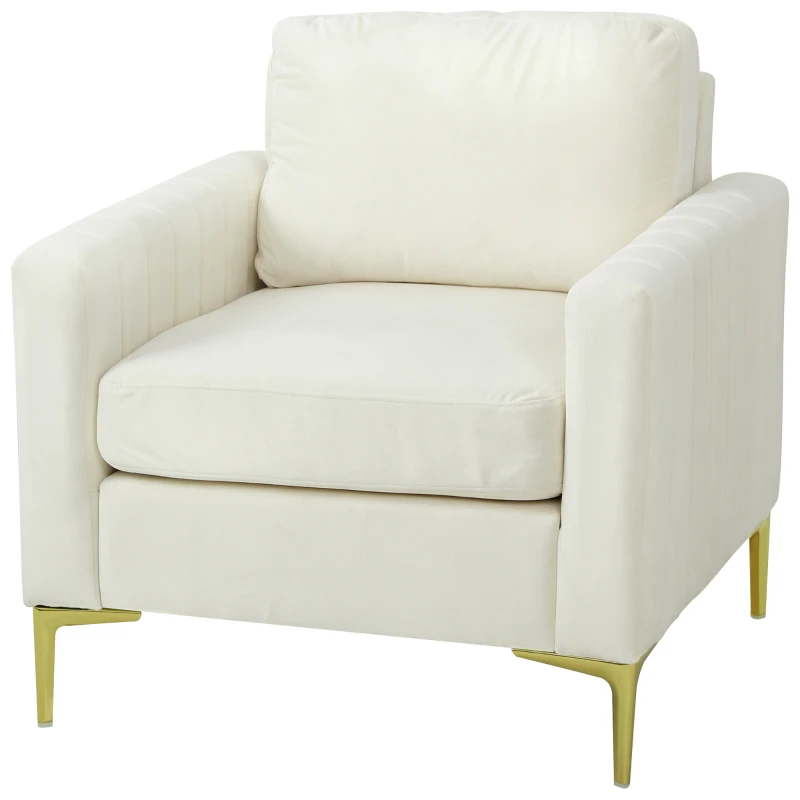 HOMCOM Poltrona de Sala Estofada em Veludo Acolchoamento Espesso Assento Amplo Apoio de Braços Almofada 81x77x81 cm Creme