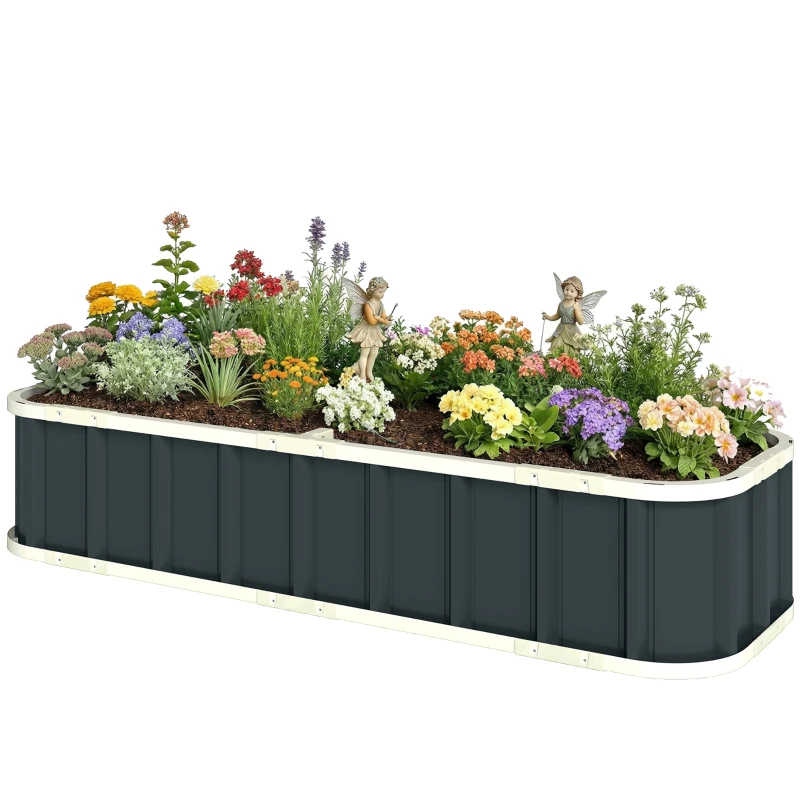Outsunny Galvanised Raised Garden Bed, 5 x 2 x 1 ft Metal Planter with Gloves and Folded Edging, Dark Grey