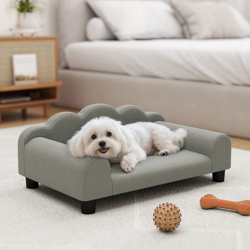 PawHut Elevated Dog Sofa Bed, Breathable Pet Sofa with Backrest and Armrest for Small Dogs, Grey