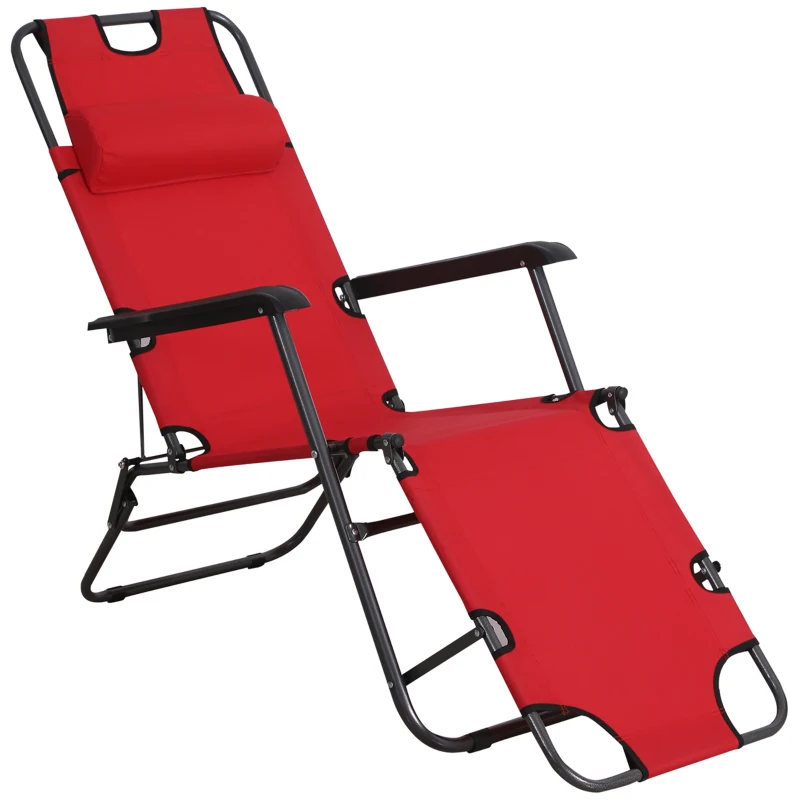 Outsunny Chaise Longue Pliable Bain de Soleil fauteuil relax jardin transat de Relaxation Dossier inclinable avec dossier réglable Repose-Pied Polyester Oxford Rouge