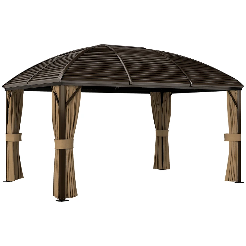 Outsunny Gartenpavillon, Partyzelt, Festzelt, 4 x Doppel-Seitenteile, wasserdicht, 2 Laternenhaken, ca. 4 x 3 x 2,8 m, Braun(m-12)