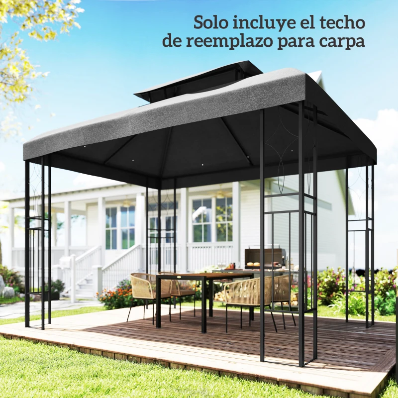 Outsunny Toldo de Recambio 4x3 m con Techo Doble Orificios de Drenaje y Protección UV Solo Toldo NO Incluye Marco Gris Oscuro