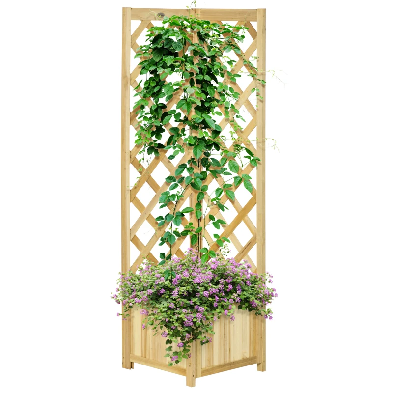 Outsunny Jardinera con Enrejado de Madera Macetero Exterior para Esquina para Plantas Trepadoras 40x40x145 cm Natural