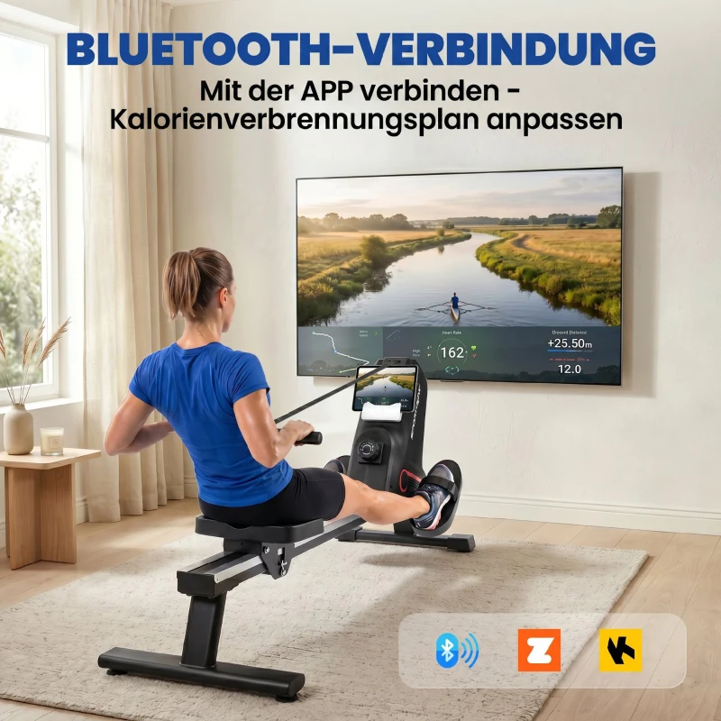 SPORTNOW Rudergerät für Zuhause Leises Magnetisches Rudergeräte mit 16 Widerstandsstufen Exklusiver APP LCD-Display Handyhalter