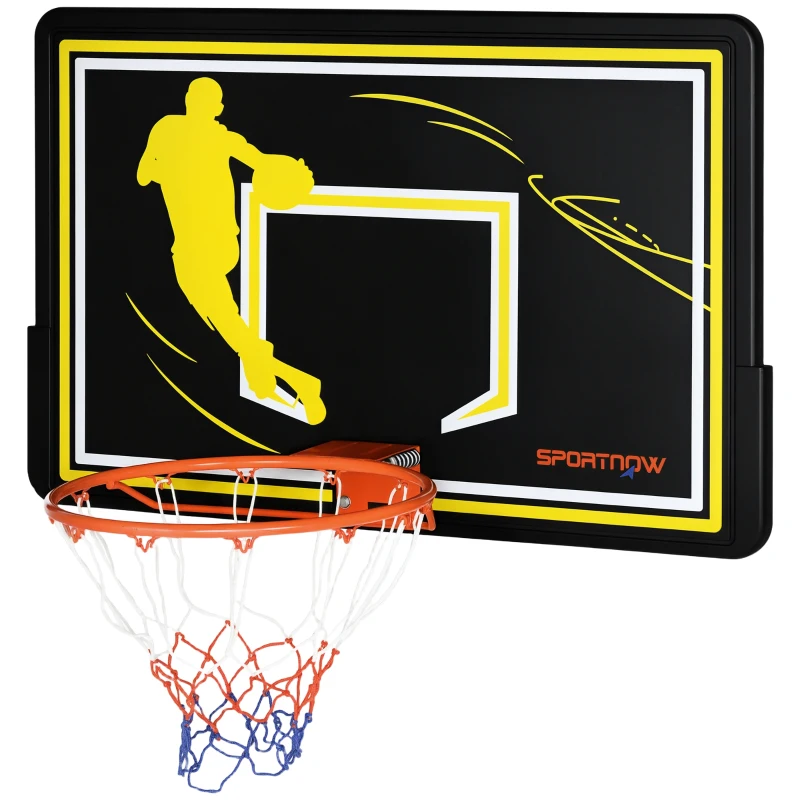 SPORTNOW Panier de basket mural panier de basket extérieur panneau incassable filet anti-déchirure 110 x 90 x 70 cm noir