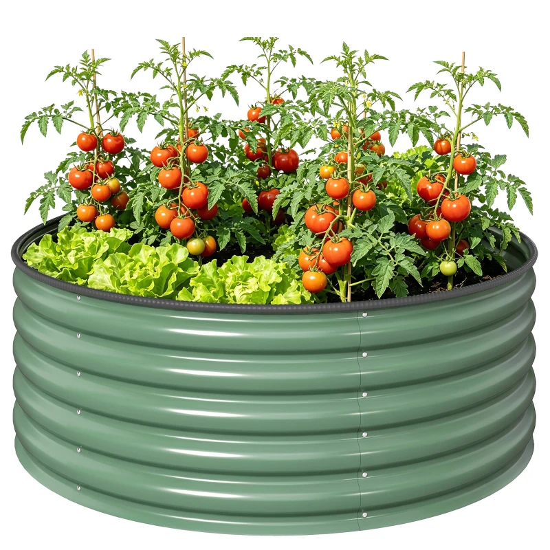 Outsunny Galvanised Raised Garden Bed with Safety Edging, Outdoor Raised Planter Box with Gloves, 120 x 120 x 43cm, Light Green