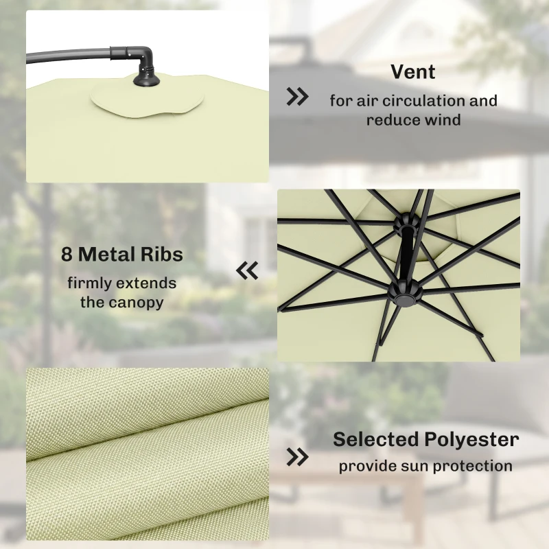 Outsunny 3m Overhanging Cantilever Parasol, with Cross Base - Beige