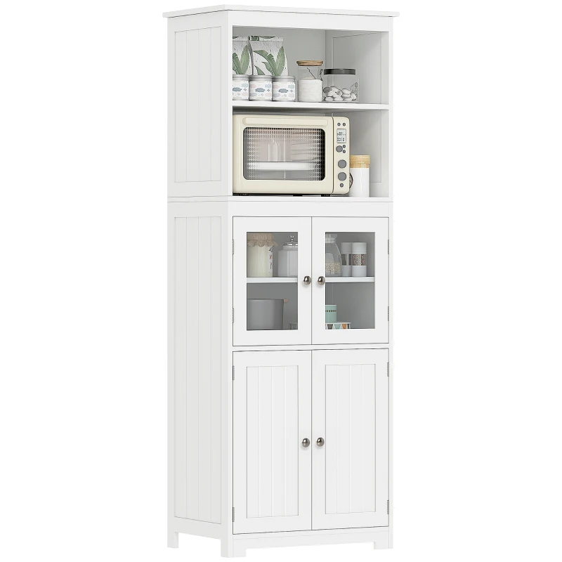 HOMCOM Küchenschrank, 2 Regalfächer, Vitrine, Schrankfach, weiß, 60 x 29 x 162 cm
