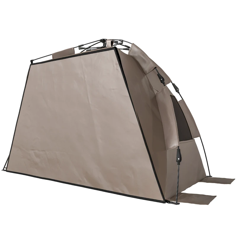 Outsunny 2-3 Person Pop Up Beach Tent, UPF15+ Sun Shelter with Extended Floor, Sandbags, Mesh Windows and Carry Bag, Brown