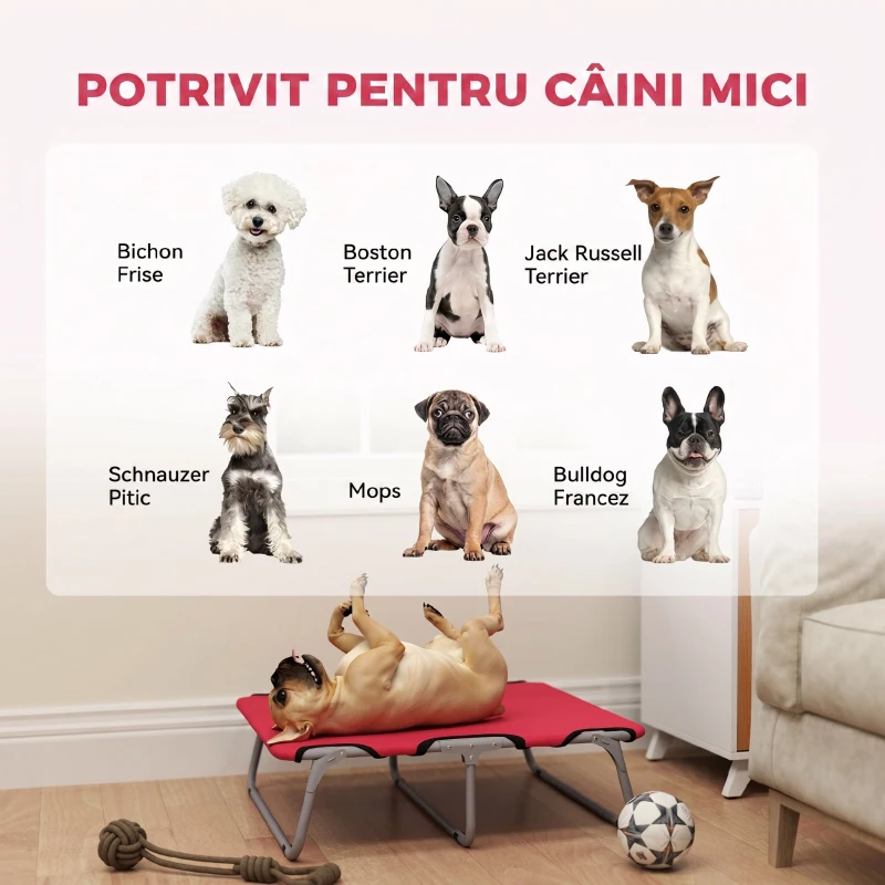 PawHut Pat Pliabil pentru Câini Mici, pentru Interior și Exterior, Metal și Țesătură Oxford, 71x58x20 cm, Roșu