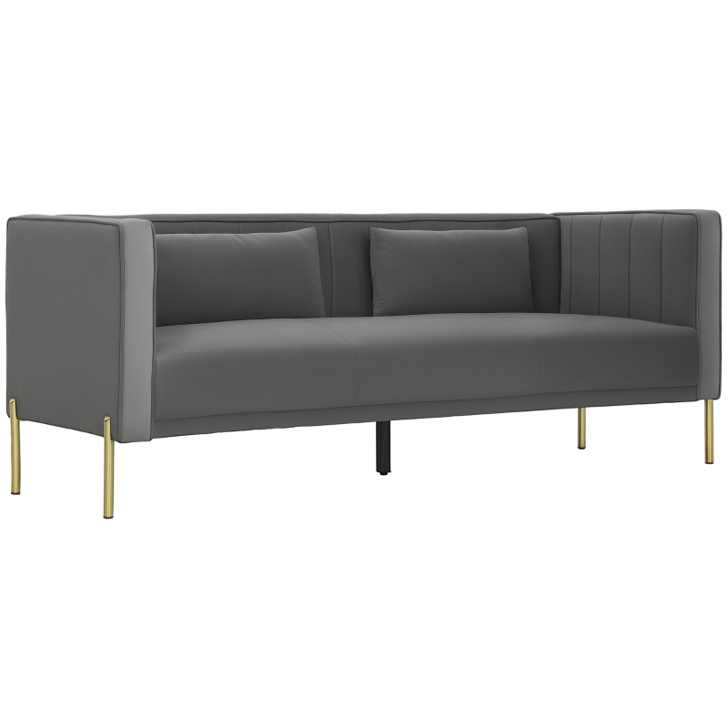 HOMCOM Canapé 3 places, 194,5l, grand confort, aspect velours et capitonné, idéal pour le salon, la chambre, le bureau, Gris