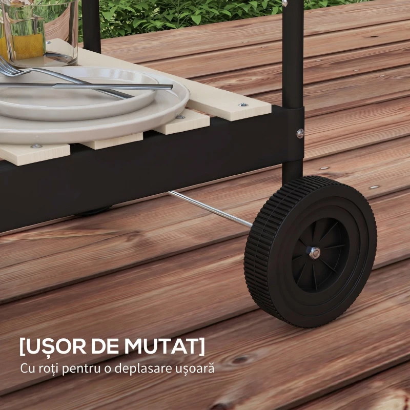 Outsunny Grătar cu cărbune cu grilaj reglabil și 3 rafturi din metal și lemn, 103x47x95 cm, roșu