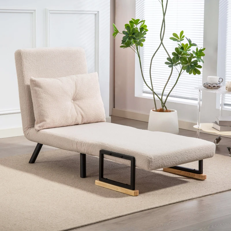 HOMCOM Sofá Cama Individual Plegable Sofá Cama Convertible 4 en 1 Respaldo Ajustable de 5 Niveles y Almohada 63x73x81 cm Beige