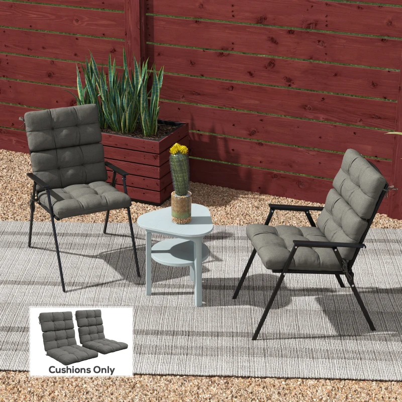 Outsunny 2-Piece Seat Cushion Replacement with Backrest, Garden Patio Chair Cushions Set with Ties, Charcoal Grey