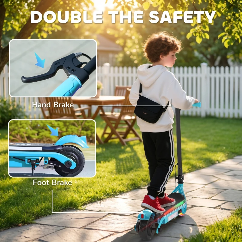 AIYAPLAY Electric Scooter for Kids Aged 6-14 Years, with Colourful Lights, Blue