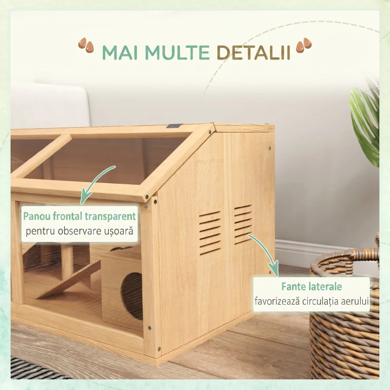PawHut Cusca din Lemn pentru Hamsteri, Finisaj Lemn Natur