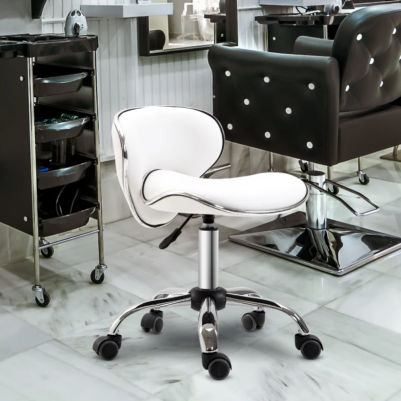 HOMCOM Tabouret à roulettes tabouret de travail avec hauteur réglable 44-56 cm et dossier, pivotant 360°, blanc