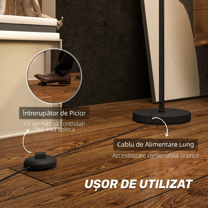 HOMCOM Lampadar Modern cu Abajur Dublu și Întrerupător cu Pedală, Ø33 x 152,5 cm, Negru