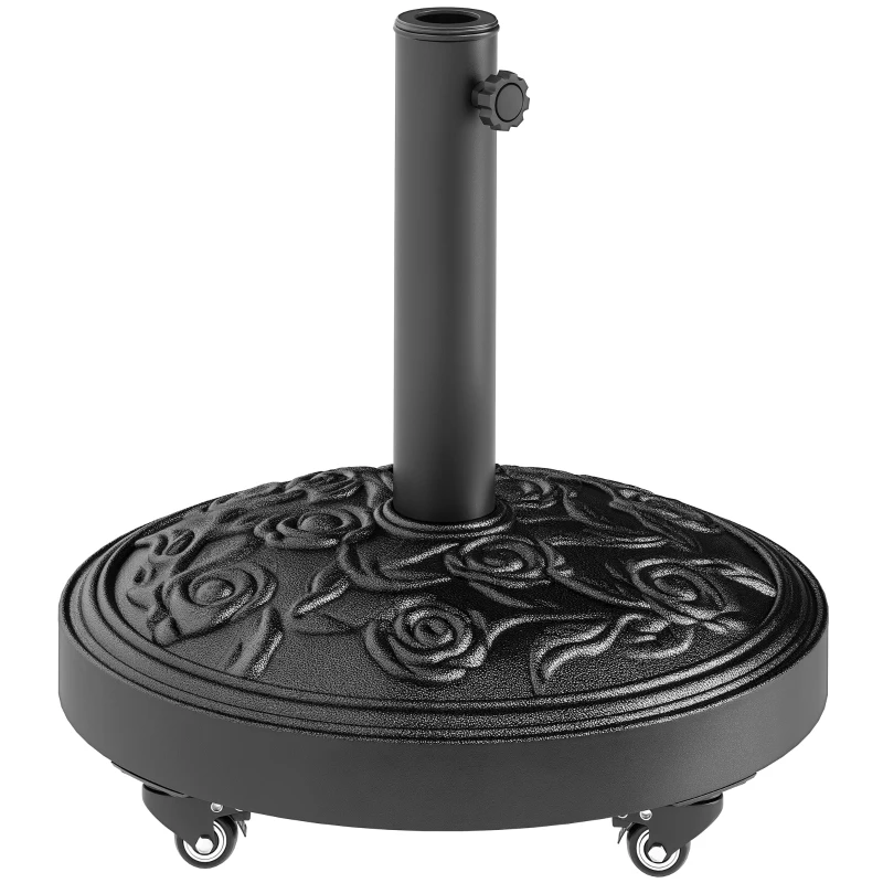 Outsunny Pied de parasol, socle parasol extérieur en résine 21 kg, pour mât de Ø 32/38/48 mm, avec roues, Ø 49 x 42 cm, noir