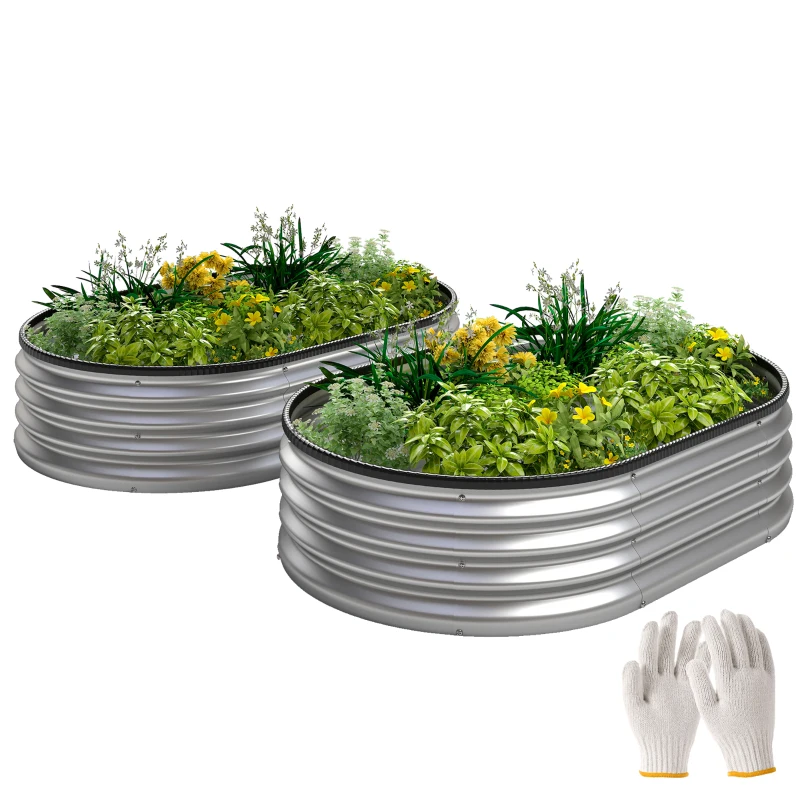Outsunny Hochbeet Metall 2er Set 135 x 90 x 30cm Oval Hochbeete mit Gummistreifen