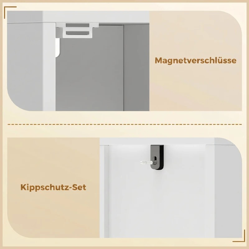 HOMCOM Badezimmerschrank schmaler Badschrank mit Schublade gewölbten Türen offenem Fach verstellbare Ablage 20x20x185 cm Weiß