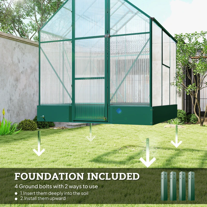 Outsunny 6x6 FT Polycarbonate Greenhouse with Base and Raised Bed, Walk-in Greenhouse with Aluminium Frame, Temperature Controlled Window, Foundation for Plants, Flowers, Vegetable