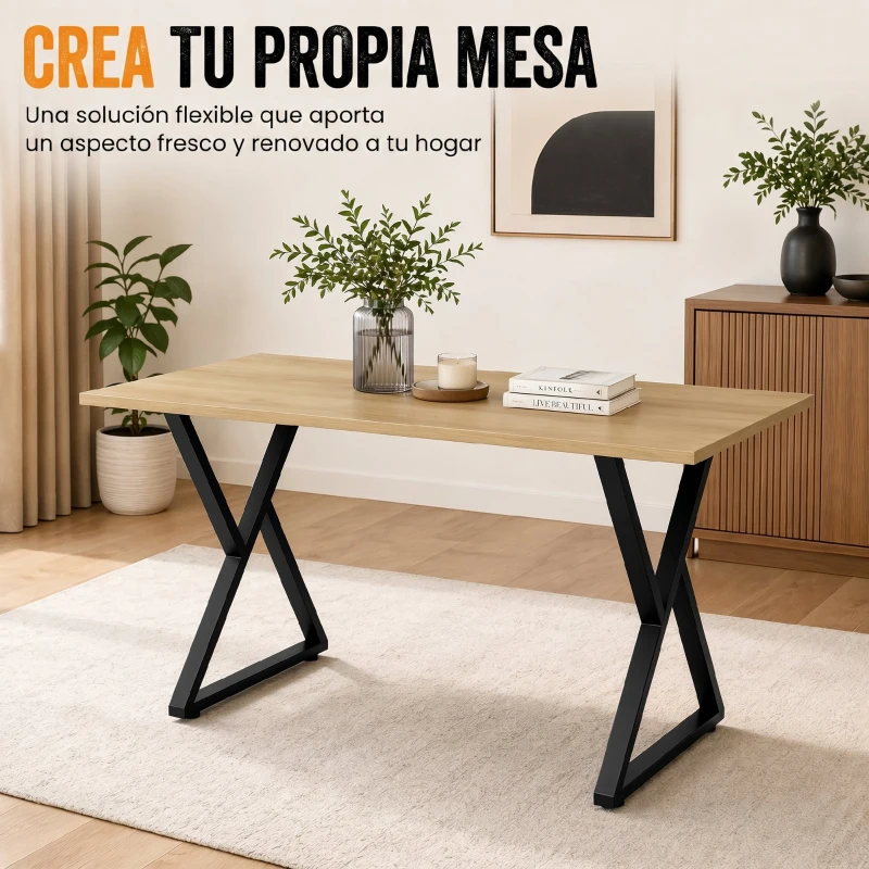 HOMCOM Juego de 2 Patas de Mesa de Acero en Forma de X para Muebles Industriales con Almohadillas Ajustables y Tornillos Negro