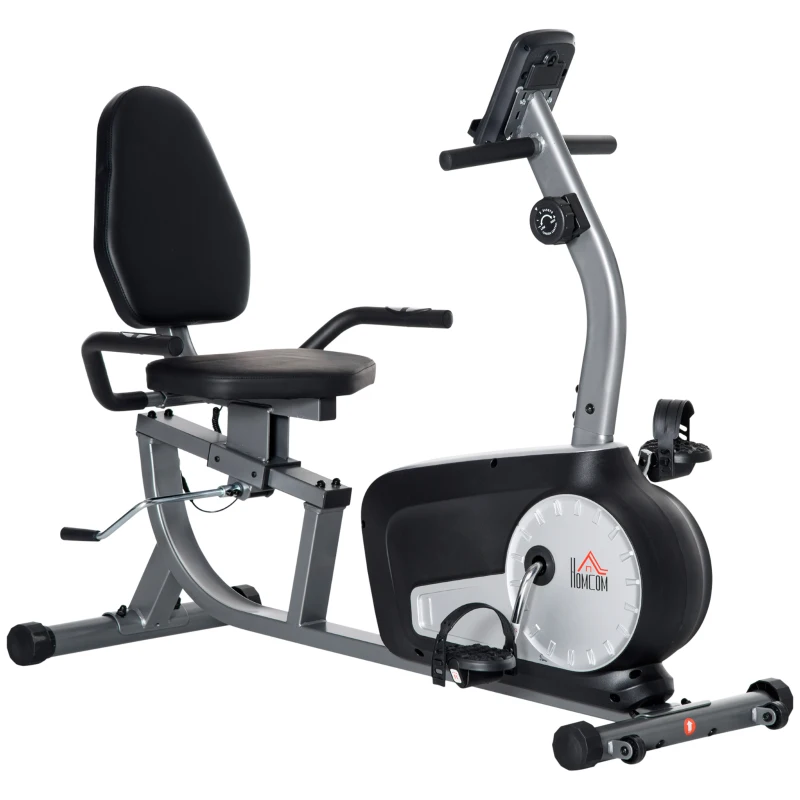 HOMCOM Cyclette Orizzontale Recumbent con 8 Livelli di Resistenza, Schermo LCD e Seduta Regolabile, 122-137x62x103 cm